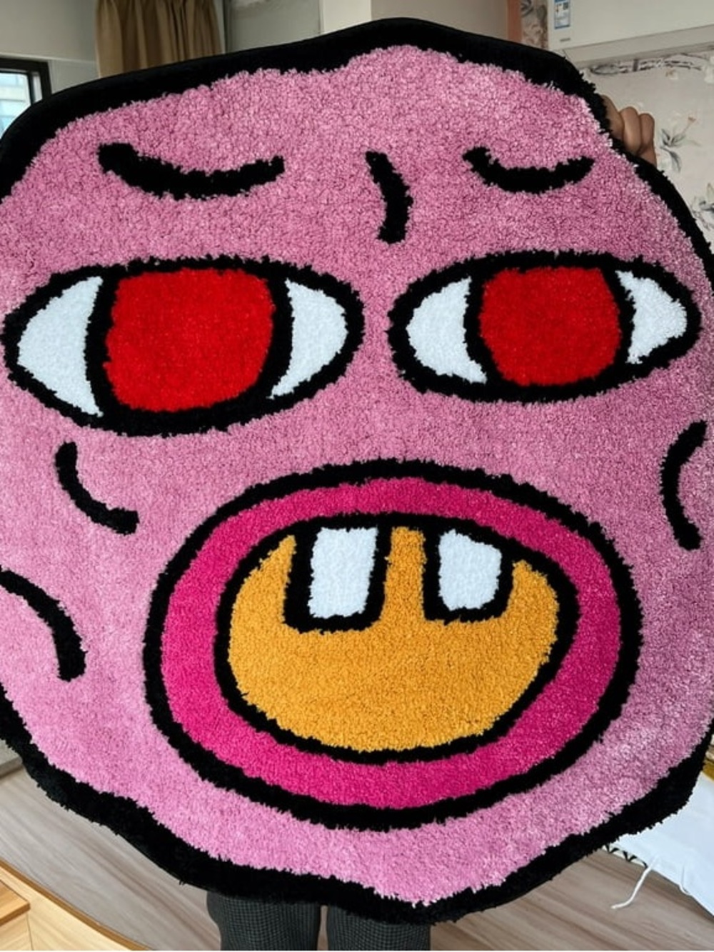 Handmade Pink Cherry Bomb Tufted Door Mat XL - Picture 6 of 7